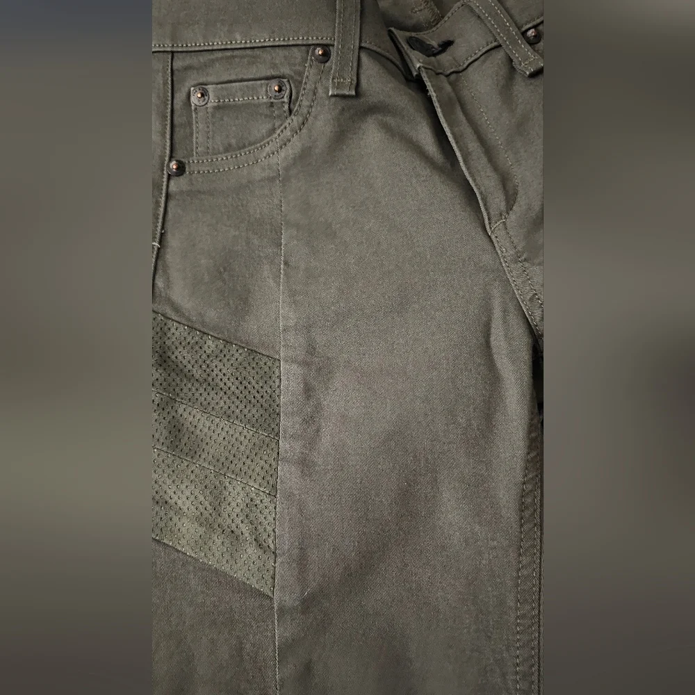 rag & bone Halifax Leather-Panel Moto Jeans Size 26 Army Military Green New NWOT